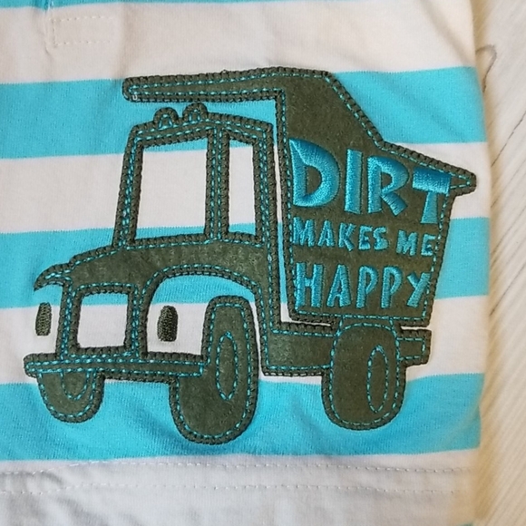 Just one year blue white stripe collared shirt/green short set 3 mo - Picture 4 of 8